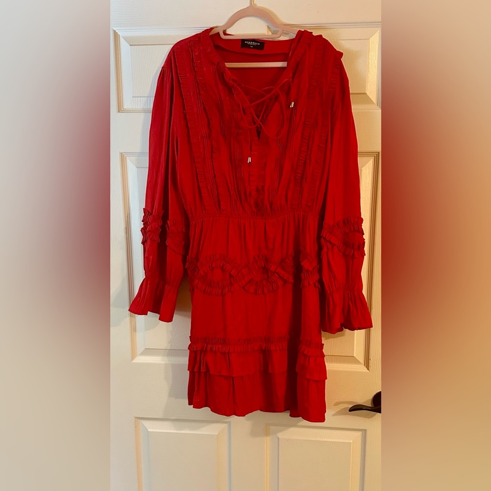Rebdoll red ruffle detail mini dress
